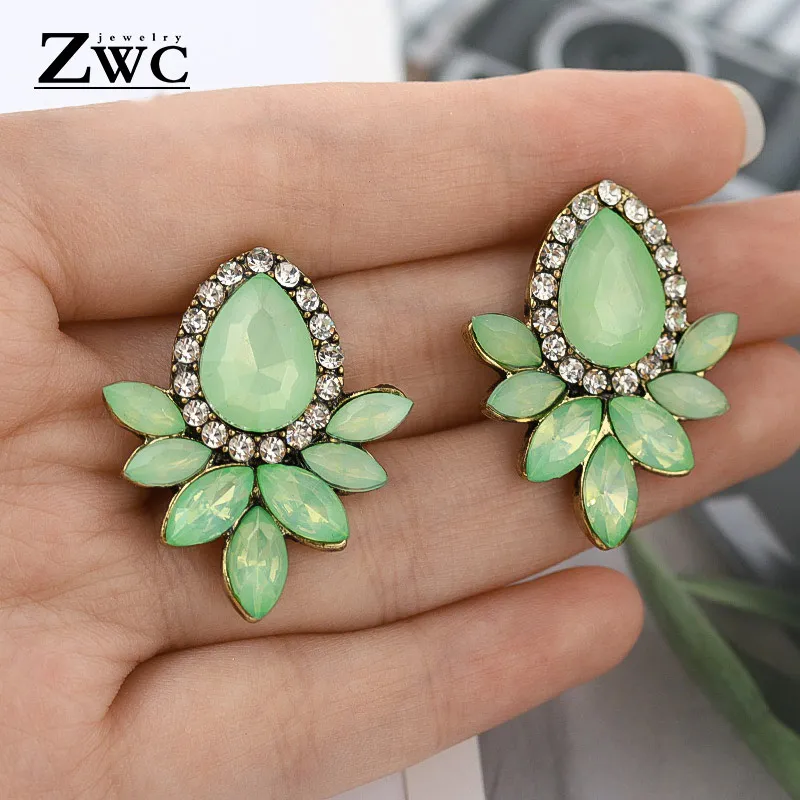 Green 2 ZWC, Модные Винтажные корейские Разноцветные серьги-капли с цирконием для женщин и девушек, вечерние серьги со стразами бижутерия - Окраска металла: Green 2