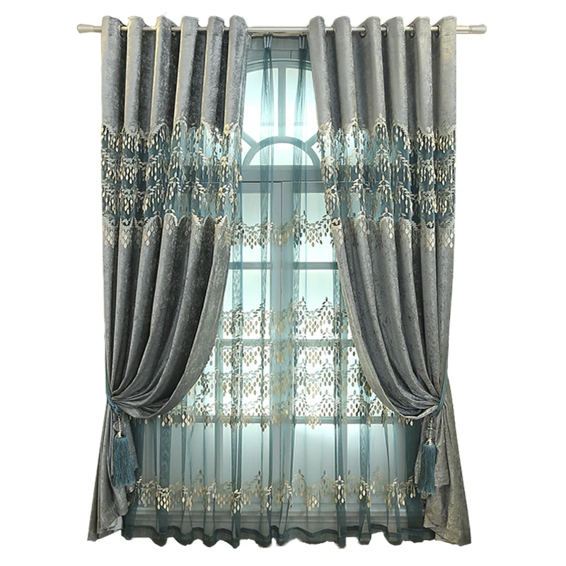 

Custom curtain high-end European chenille embroidery Relief Shading bedroom living room blackout curtain drape tulle M180