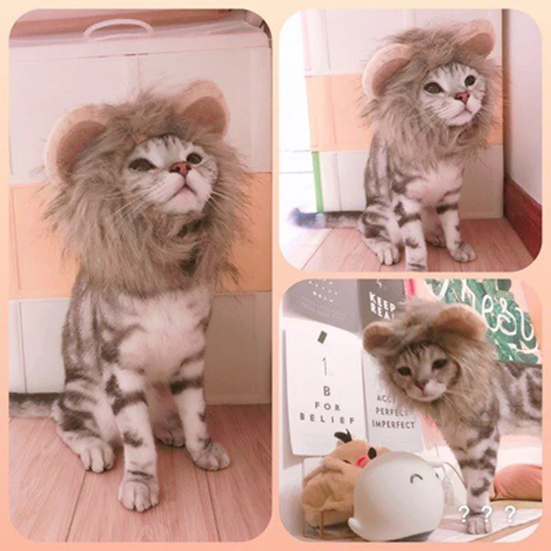 Забавный милый костюм для домашних животных Косплей льва грива парик шапка шляпа для кошки Хэллоуин одежда нарядное платье с ушками осень зима