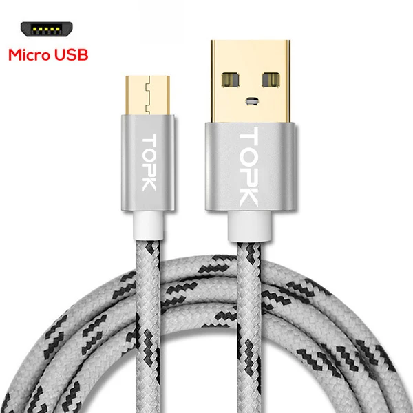 TOPK 1 м 2 м Micro USB кабель 2.4A кабель передачи данных для быстрой зарядки для Xiaomi Redmi Note 5 samsung нейлон Android телефон зарядное устройство кабель - Цвет: Gray
