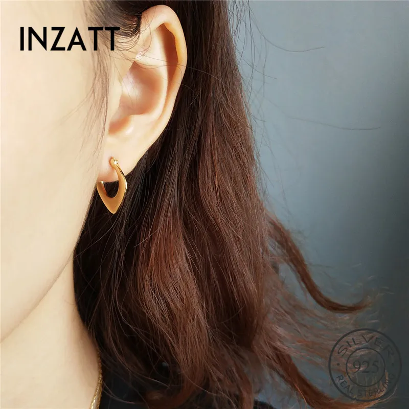 

INZATT Minimalist Geometric Hoop Earrings Real 925 Sterling Silver Trendy Fine Jewelry For Charm Women Pretty Accessories Gift