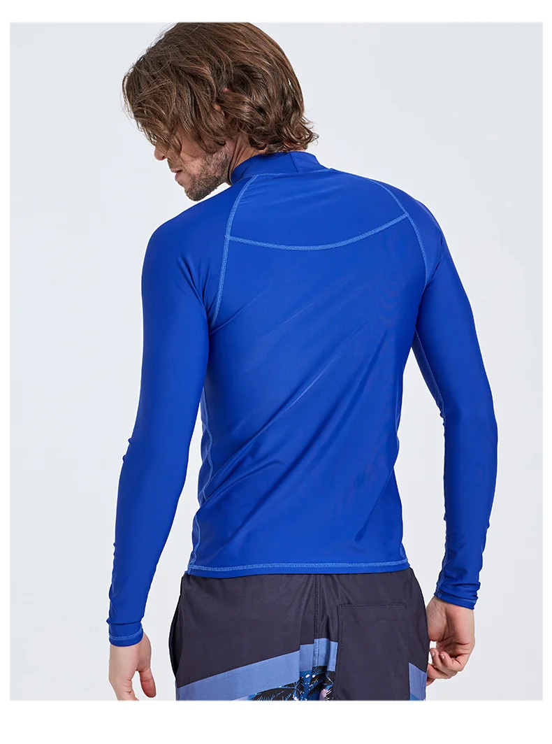 Мужская быстросохнущая Футболка для плавания UPF 50+ Rashguard с длинным рукавом, Топ для плавания, одноцветная синяя Облегающая рубашка для плавания