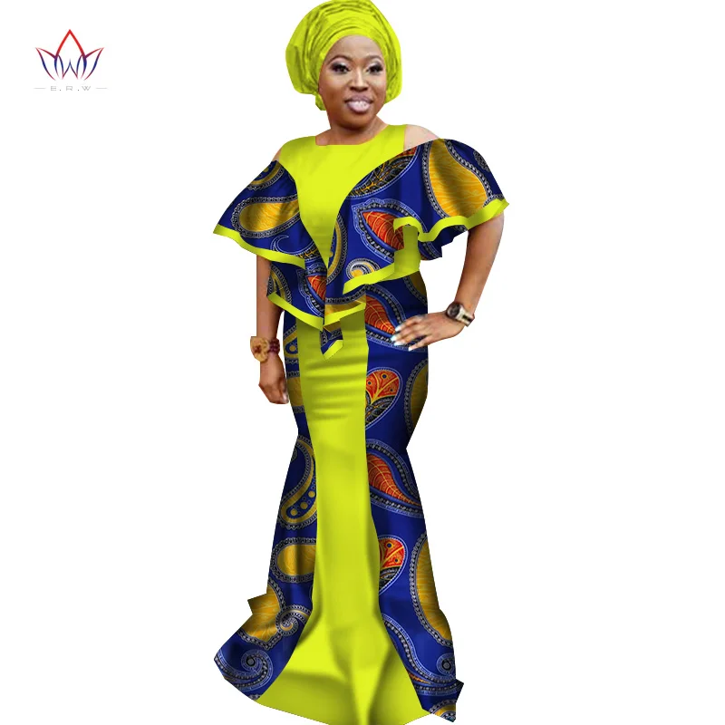 Женские драпированные длинные платья с шарфом Bazin Riche африканские принтом для
