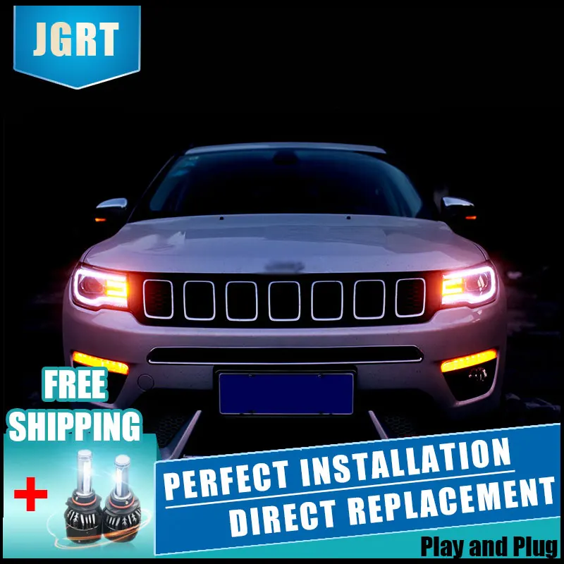 2 шт. светодиодный фары для Jeep compass 17 18 Автомобильный свет двойной ксеноновые
