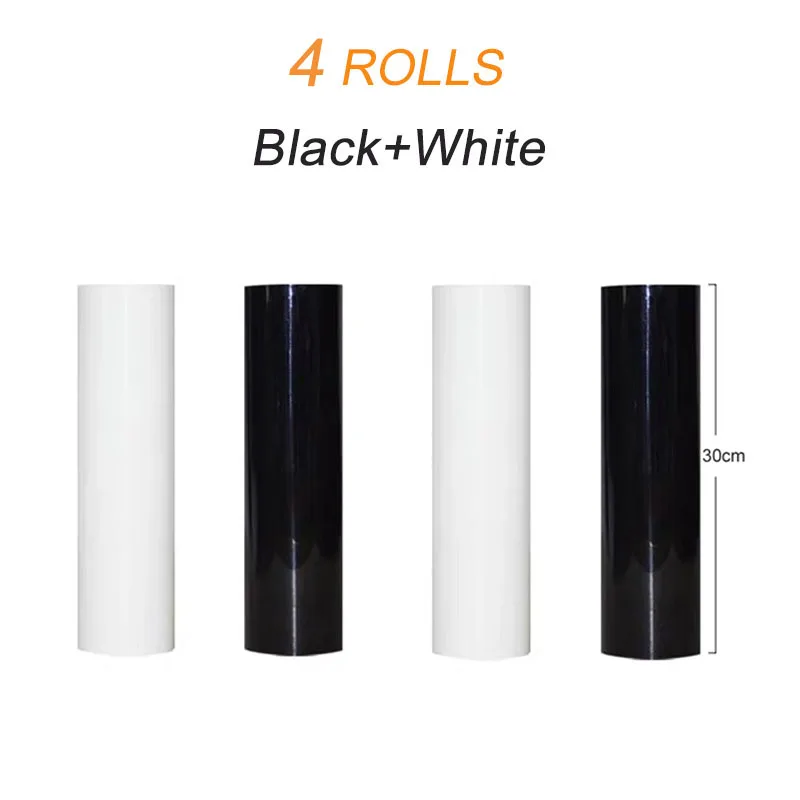 

Free Shipping 4 Rolls 30cmx20m BLACK WHITE PVC Heat Transfer Vinyl Heat Press Machine T-shirt Iron On HTV Printing