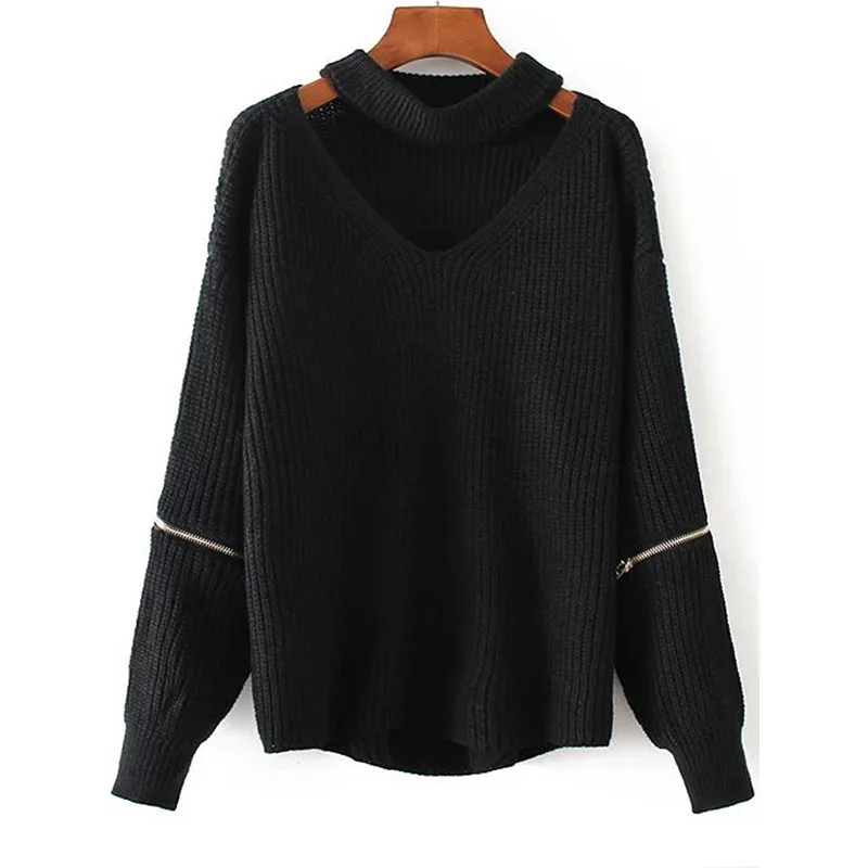 Loose Solid Women Sweaters and Pullovers V Neck Halter Coat Long Sleeve Jumper | Женская одежда