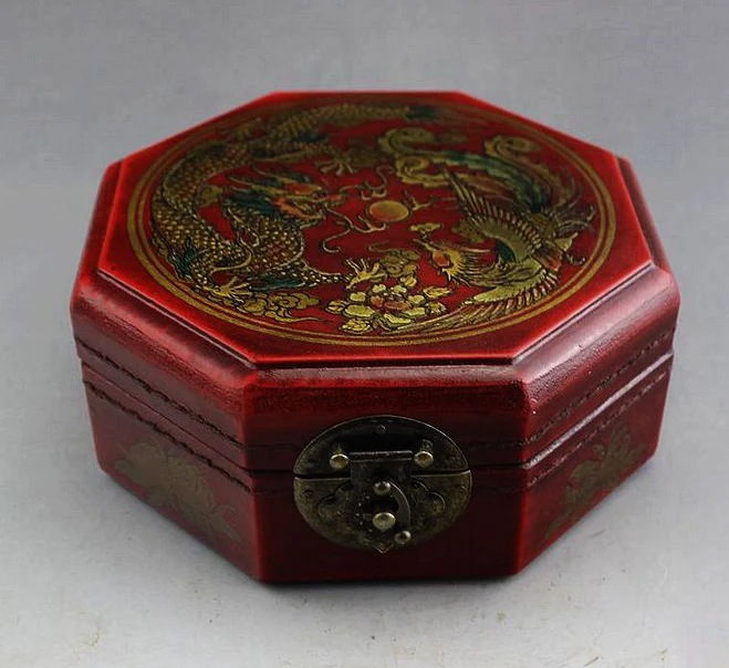 Изысканная восьмиугольная деревянная шкатулка ручной работы в старом китайском