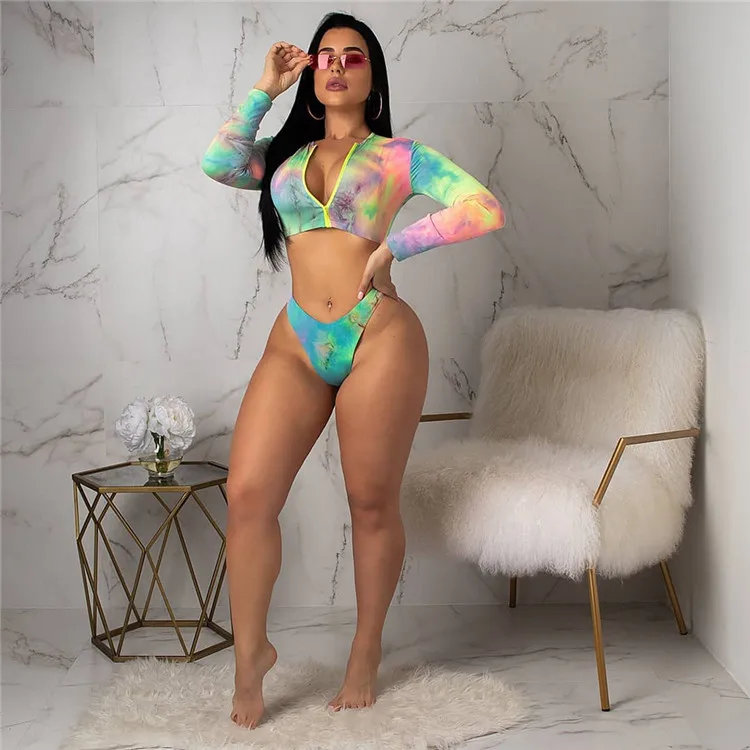 Пляжный комплект из 2 предметов с красочным принтом короткий топ на молнии