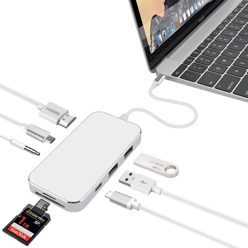 USB концентратор C PD зарядка HDMI 3 0 кардридер 5 мм аудио адаптер для Macbook Samsung S9/S8
