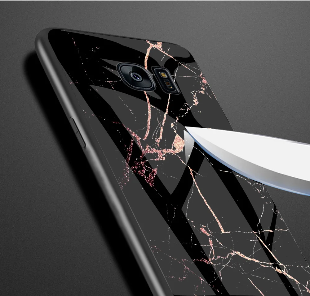 Для samsung Galaxy S7 edge чехол Роскошный Мраморный зернистый жесткий закаленное стекло защитный чехол на заднюю панель для samsung S7 S7edge оболочка