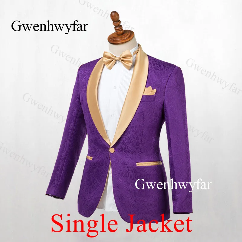 purple jacket Gwenhwyfar мужской темно-синий костюм жаккард золотой нагрудный жених смокинг для вечеринки Выпускной мужской свадебный костюм(куртка+ брюки - Цвет: purple jacket