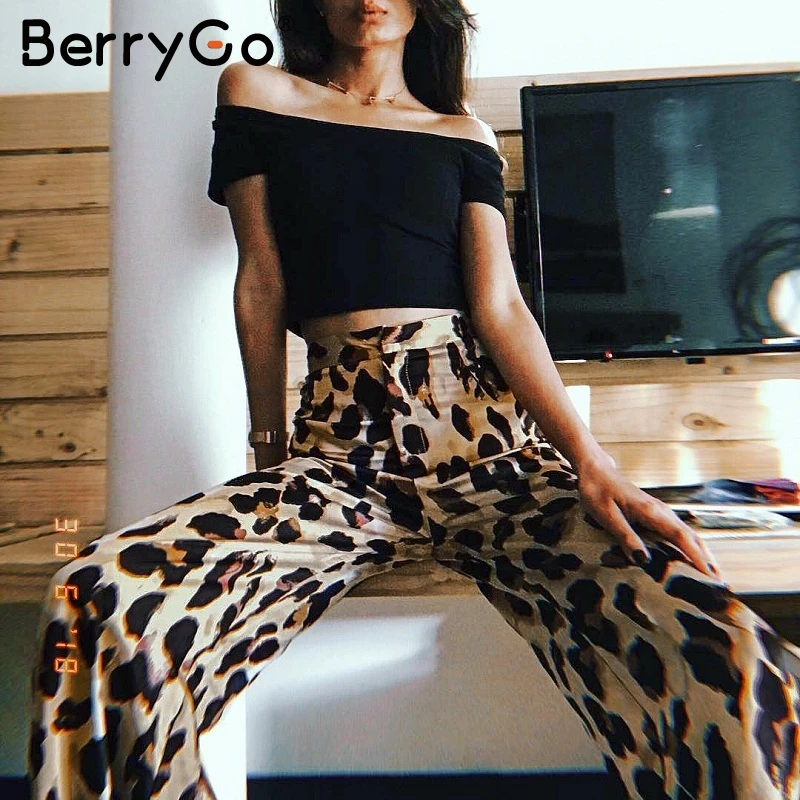 BerryGo высокая талия Леопардовый принт широкие брюки уличная одежда штаны на
