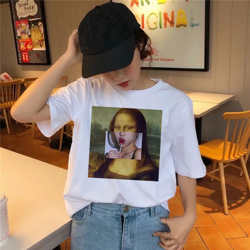 Футболка Mona Lisa футболка в стиле хип хоп женская Забавный Топ harajuku 90s Уличная