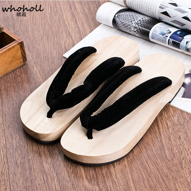 

WHOHOLL Geta Man Women Japanese Geta Flip-flops Comiket Kimono Shoes Cosplay Log Wooden Clogs Slides Slippers Flat COS Shoes