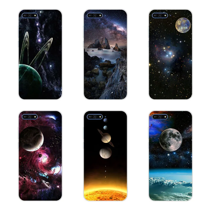 Huawei y6 2018 чехол звездное небо Луна мягкая Задняя накладка чехла из ТПУ для huawei honor 7A