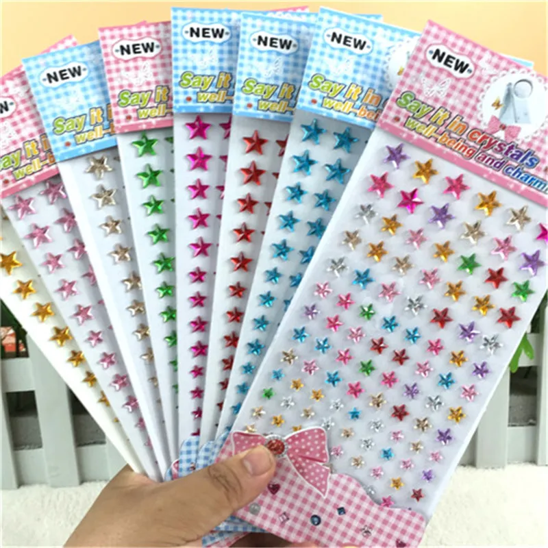 Adhesivos para juguetes de ni&ntilde;o, l&aacute;mina adhesiva con diamantes de imitaci&oacute;n de estrella de cinco puntas, acr&iacute;licos, colores mixtos, diferentes tama&ntilde;os-0
