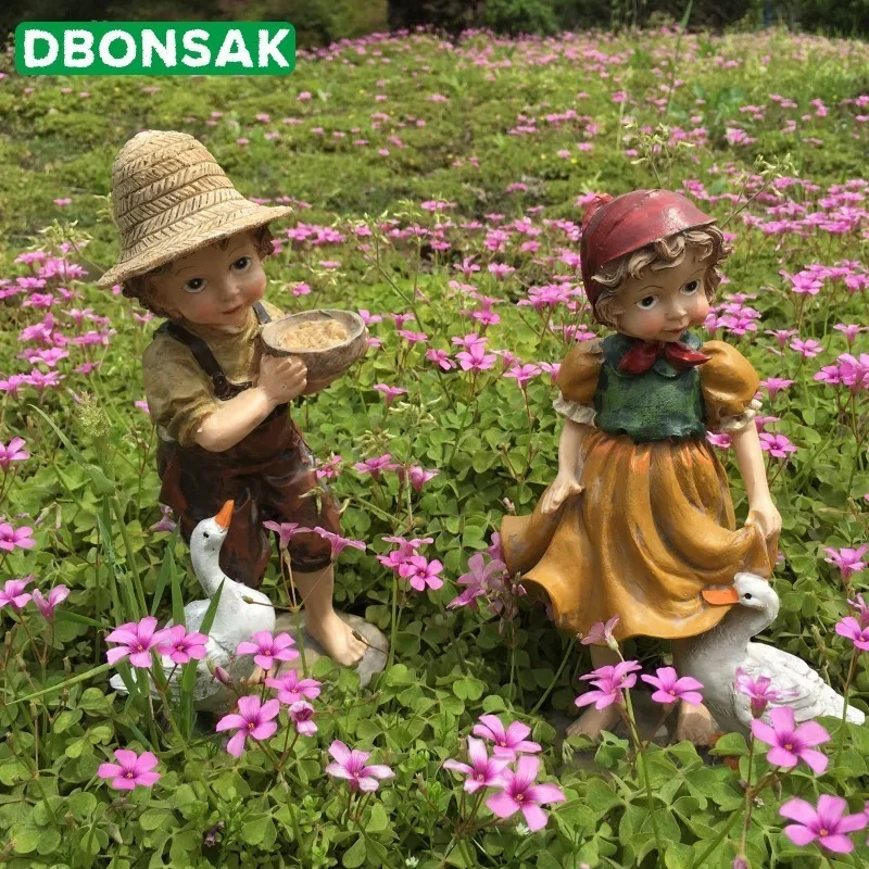Садовое украшение для улицы, украшение для девочки и мальчика, скульптура, садовый художественный персонаж из смолы, фигурка животного, вилла, дом, декор для двора