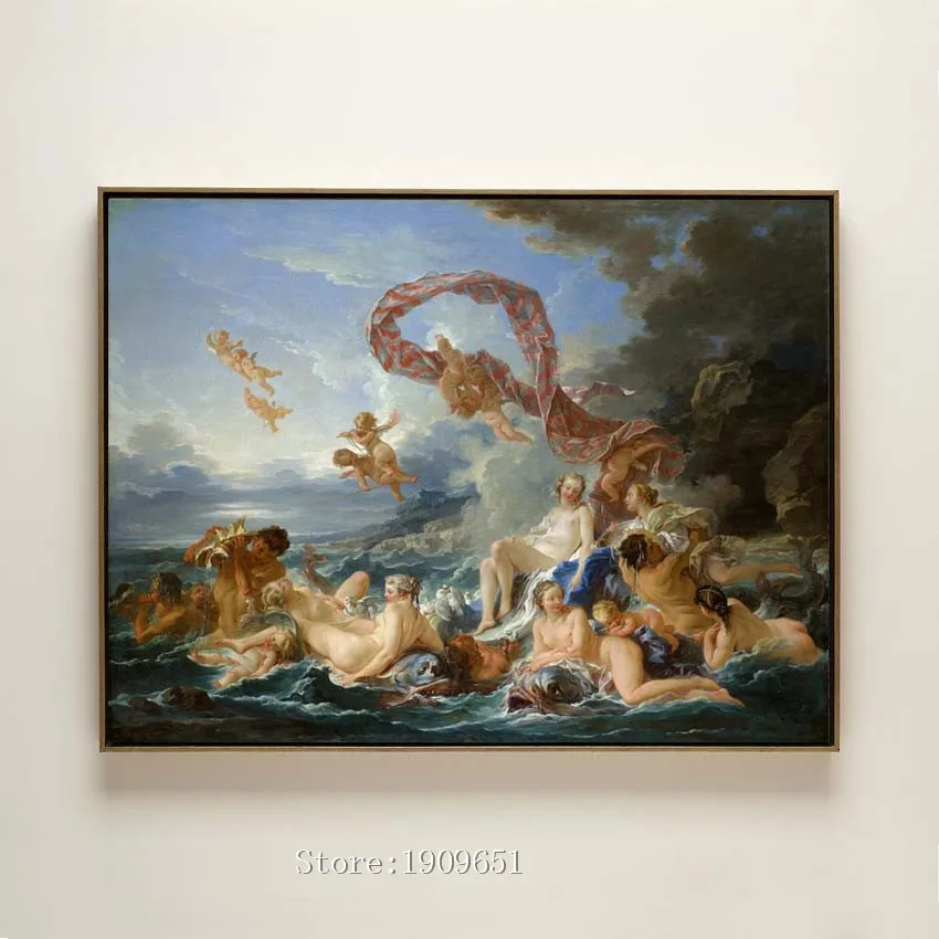 Холст с печатью классических религиозных фигур, обнаженным ангелом и морским пейзажем, напечатанный на хлопке, без рамы, для украшения стены.