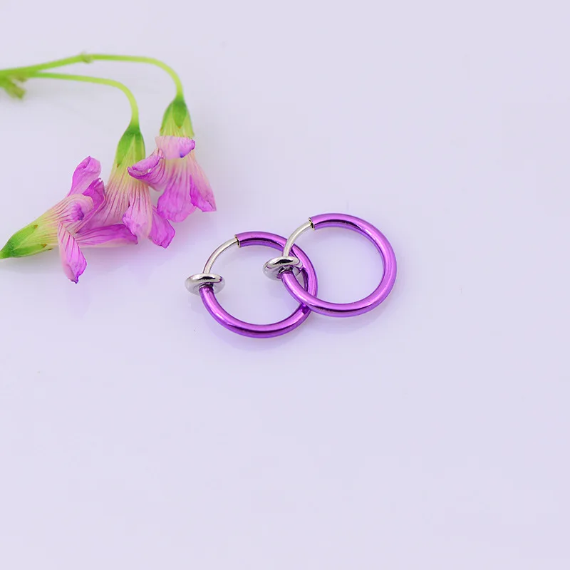 Light Purple 2 шт./пара кольцо в нос имитация Гота панк для губ, ушей, носа клип на поддельная перегородка Пронзительный нос обруч серьга для губы кольца серьги украшения для тела - Окраска металла: Light Purple
