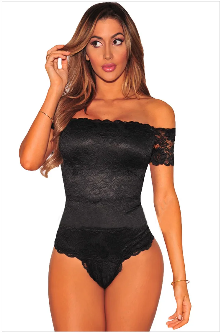 

Sexy Lace Slash neck Off Shoulder Bodysuit One Piece Blouse Leotard Women Jumpsuit Overall Apparel Outfit Catsuit