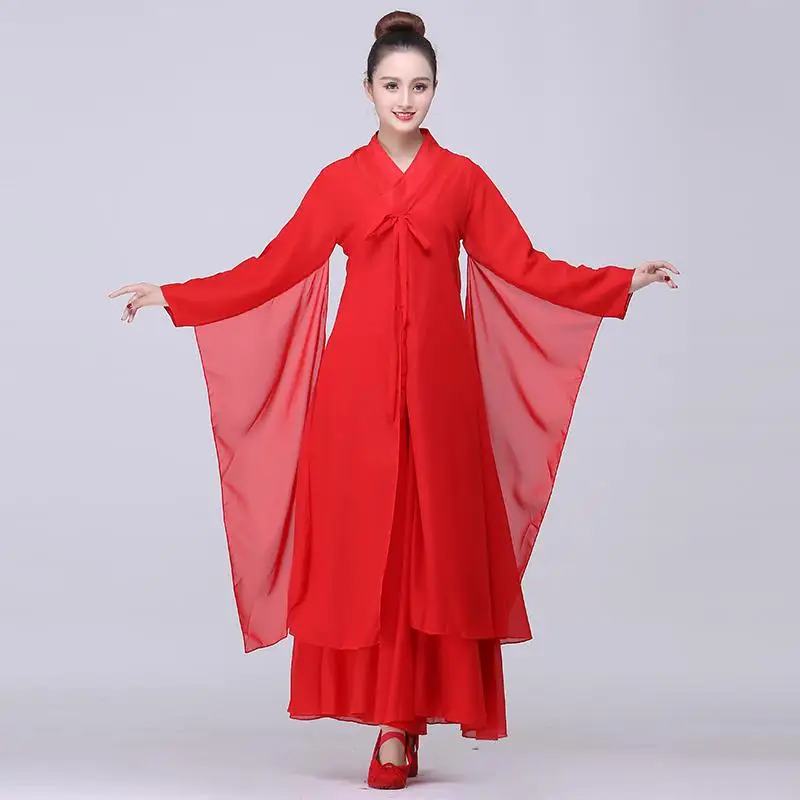 Традиционная одежда Zither для выступлений древний длинный халат Косплей Hanfu одежда в китайском стиле женский танцевальный костюм сказочное платье - Цвет: Красный