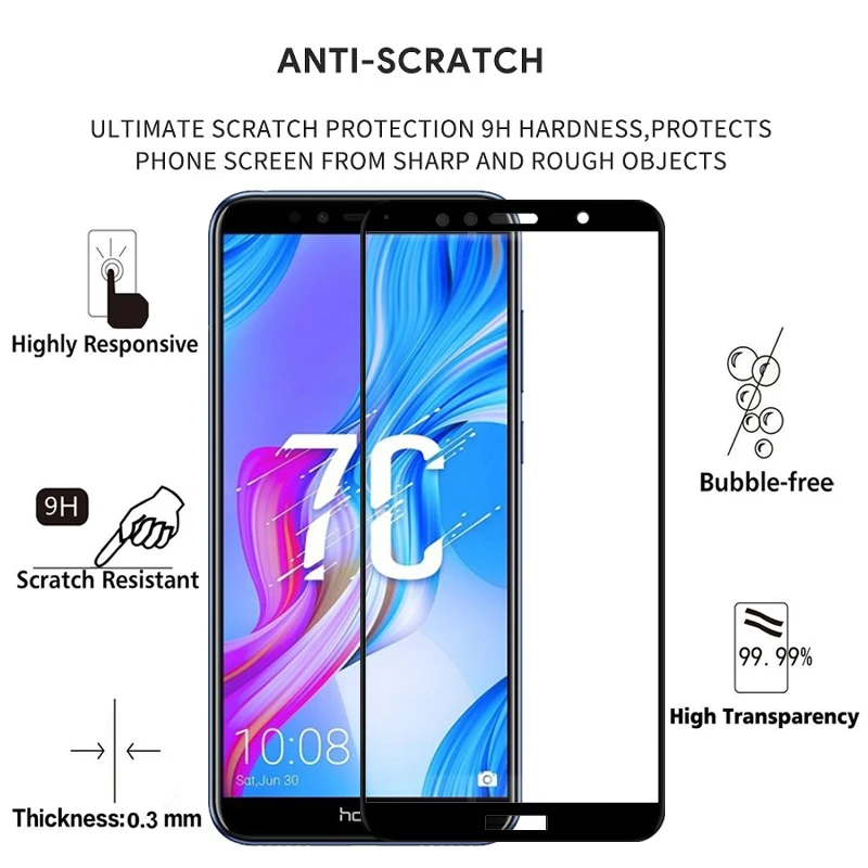2 шт Защитная пленка для экрана из закаленного стекла полное покрытие для HUAWEI Honor 7C 9H Защита от царапин защитная пленка для AUM L41 5," стекло