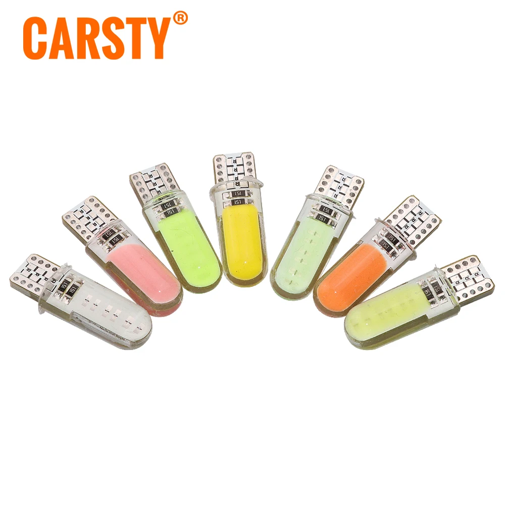 Carsty 2шт T10 W5W светодиодный силиконовый чехол 12 чипов COB автомобильный клиновидный