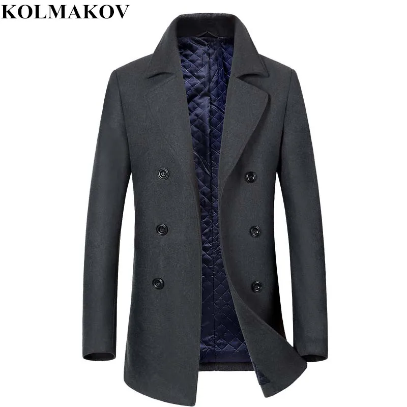 KOLMAKOV, новинка, мужское шерстяное пальто, Осень-зима, классическое повседневное пальто, хлопковая подкладка, Мужская плотная черная/серая верхняя одежда, M-3XL