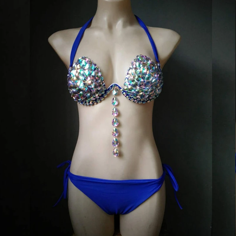 2018 Women Sexy Summer green blue silver pink gold silver-white light-pink Two 2 PIeces Beads Bodysuit Swimwear Spaghetti Strap