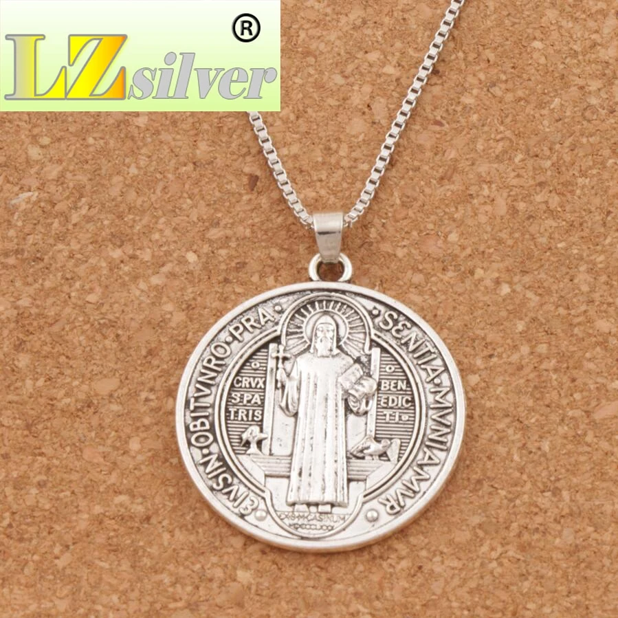 

Saint St Benedict of Nursia Necklaces Patron Against Evil Cross Medal Big 35x31mm Pendant Necklace N1646 24 inches Chains