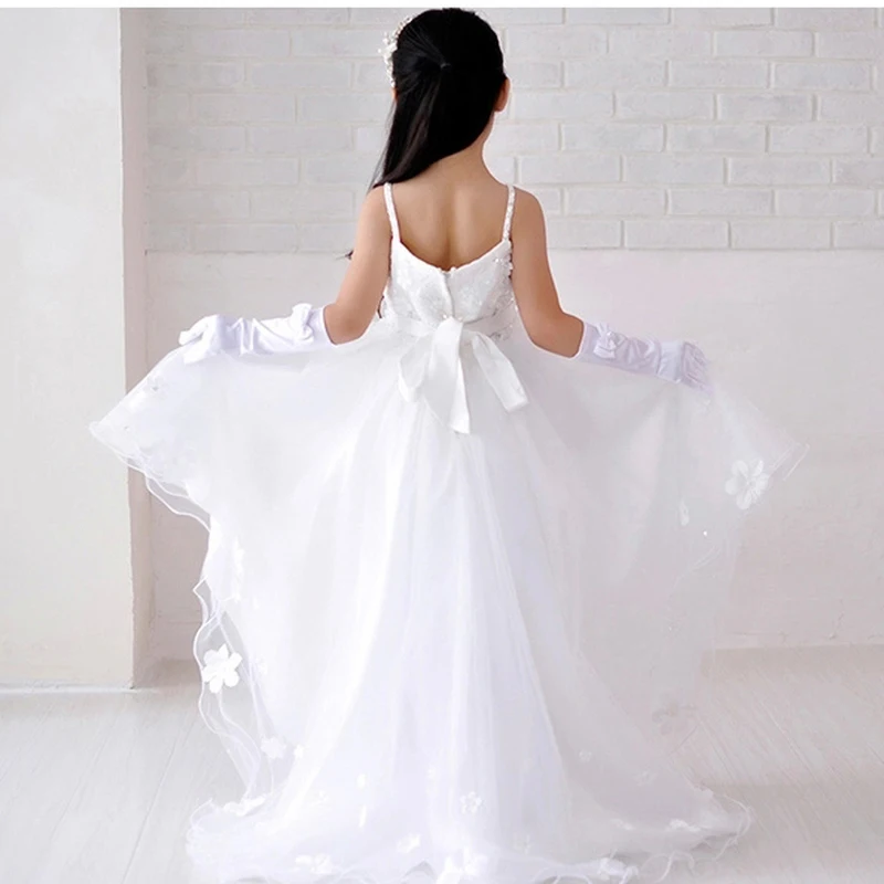 Children Short Front Long Back Wedding Dress with Flower Lace Train Prom White Kid Girl Formal Dresses Size 3 To 12 14 | Детская одежда