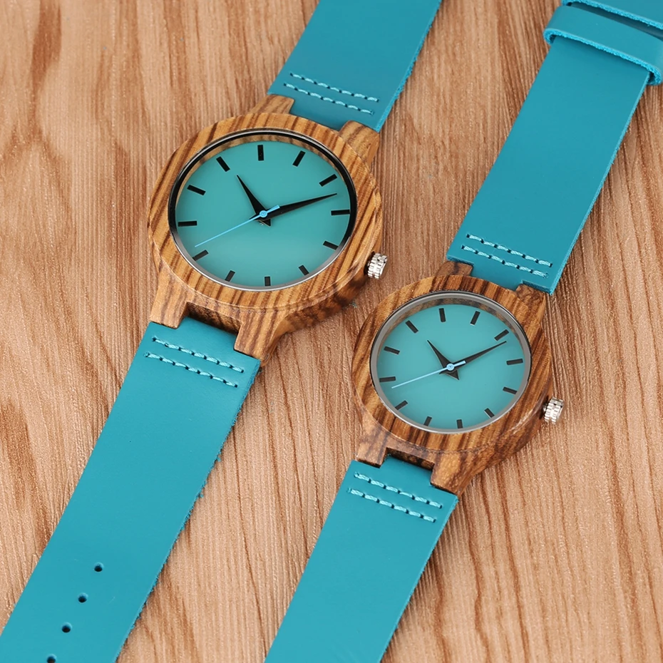 Роскошные Royal Blue Wood Watch Top Кварцевые Наручные Часы Натуральный Бамбук Часы Повседневная Кожа Подарки на День
