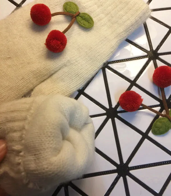 Короткие перчатки из кроличьей шерсти, двухслойные теплые перчатки с вишневым кроличьим мехом, женские и Зимние перчатки для езды на полный палец