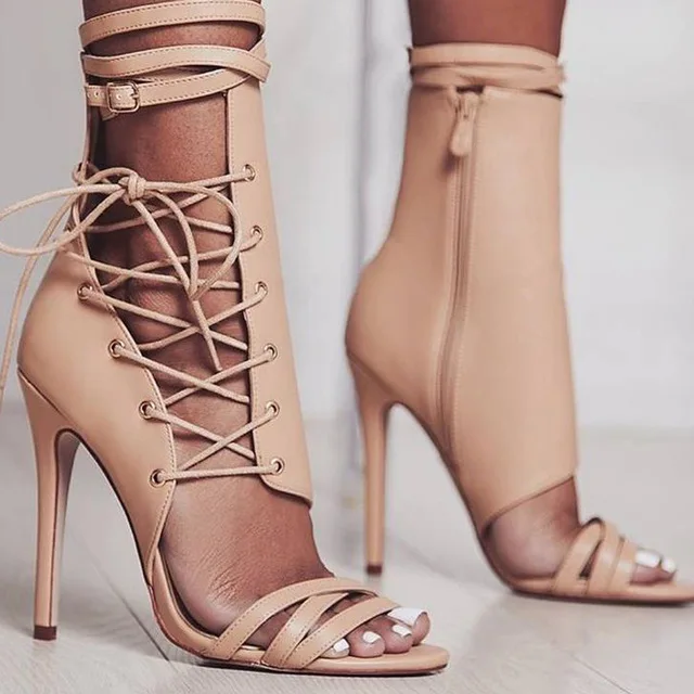 

Sexy Gladiator Dropshipping Women Pumps Peep Toe Lace Up Cross-Tie High Heels Thin Party Shoes Boussac
