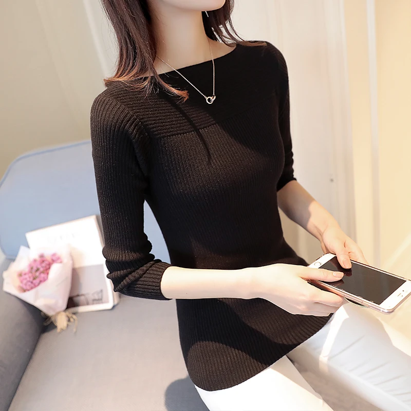 

Hitz pullover shirt collar female long sleeve winter lady all-match thin tight sweaters