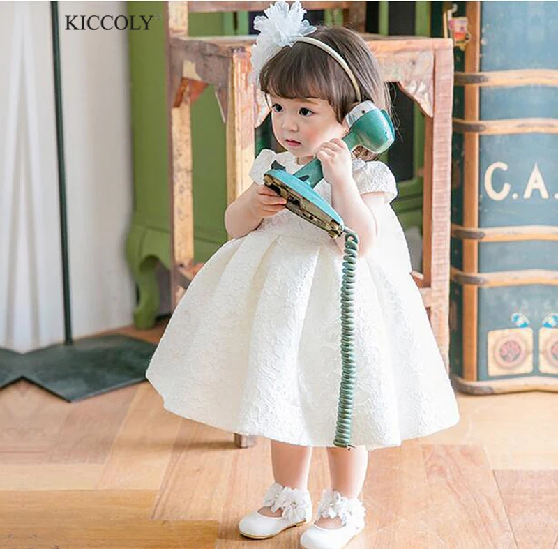 Новинка 2017 платье для маленьких девочек Белое Бальное с бантом и бисером платья