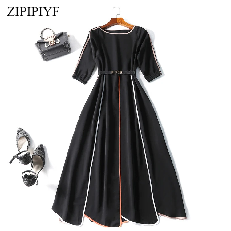 2018 новые женские весенние Подиумные модные Лоскутные Короткие рукава длиной до