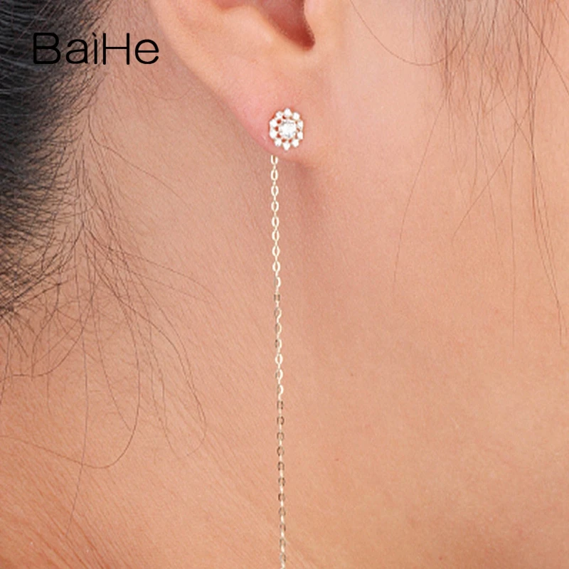 BAIHE Твердые 18 К желтое золото 0.10CT H/SI круглые натуральные бриллианты обручальные модные элегантные уникальные серьги-гвоздики