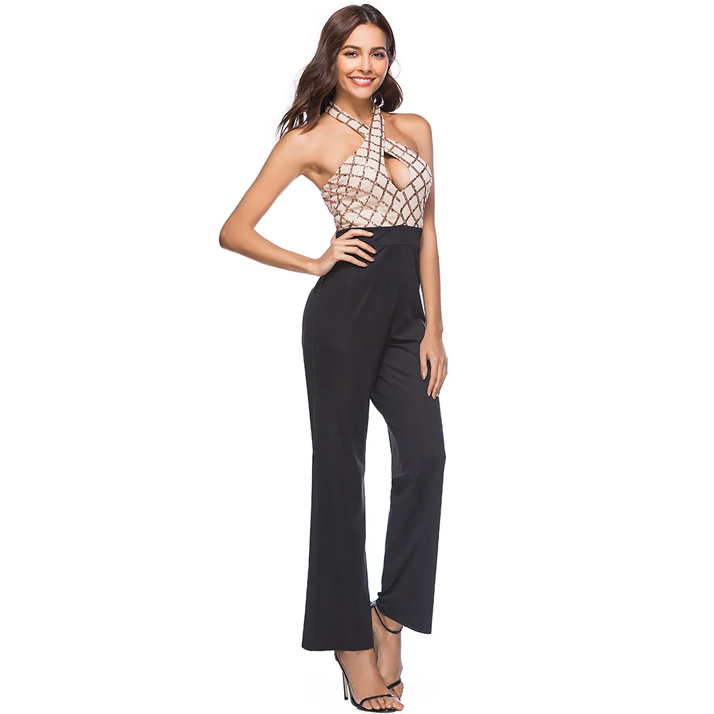 Женский комбинезон с широкими штанинами Летний открытой спиной обтягивающий без