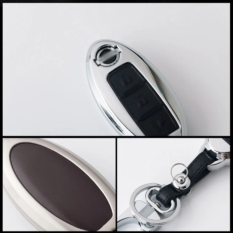 

Zine-alloy Metallic Smart Remote Key Fob Shell Leather Button Case Cover For Nissan Livina