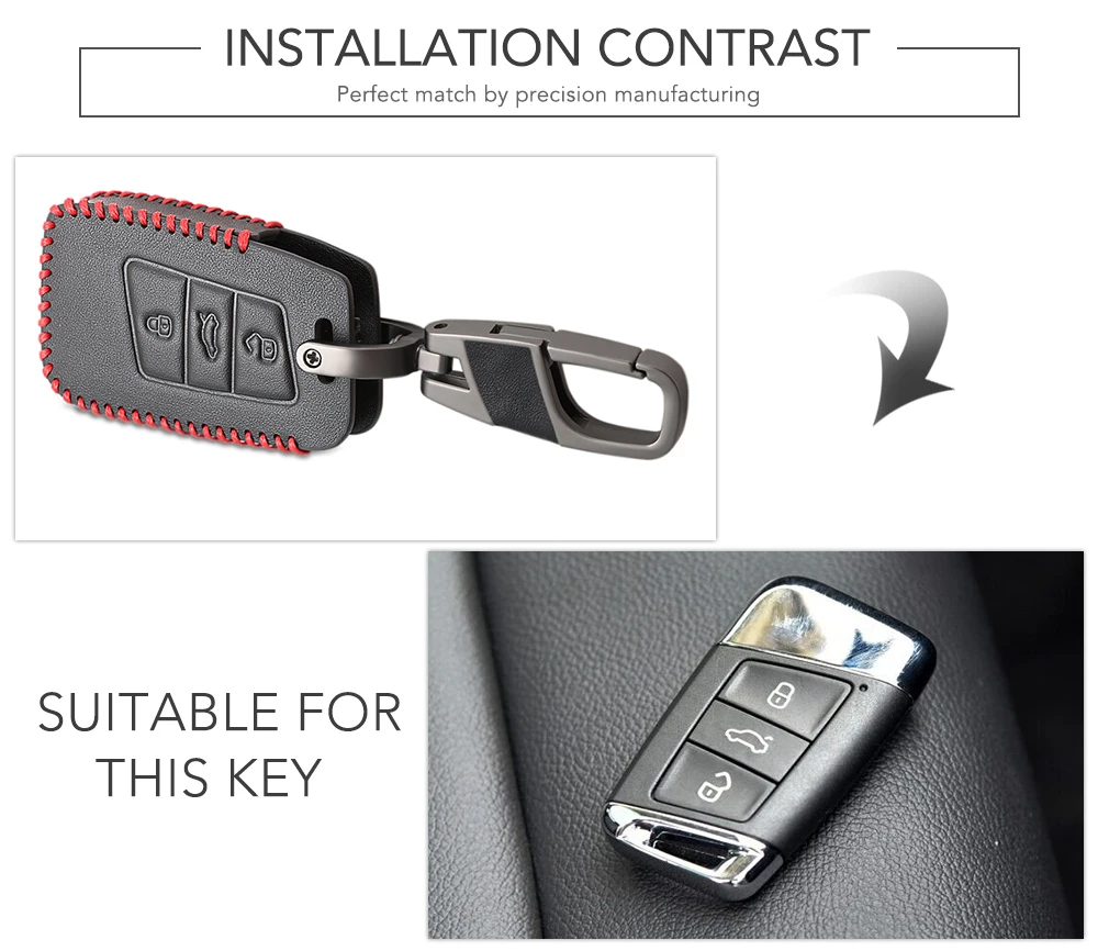 Genuine Leather Car Smart Key Cove Case For VW Magotan Passat B8 CC Skoda A7 Remote Controller 3 Buttons Bag | Автомобили и