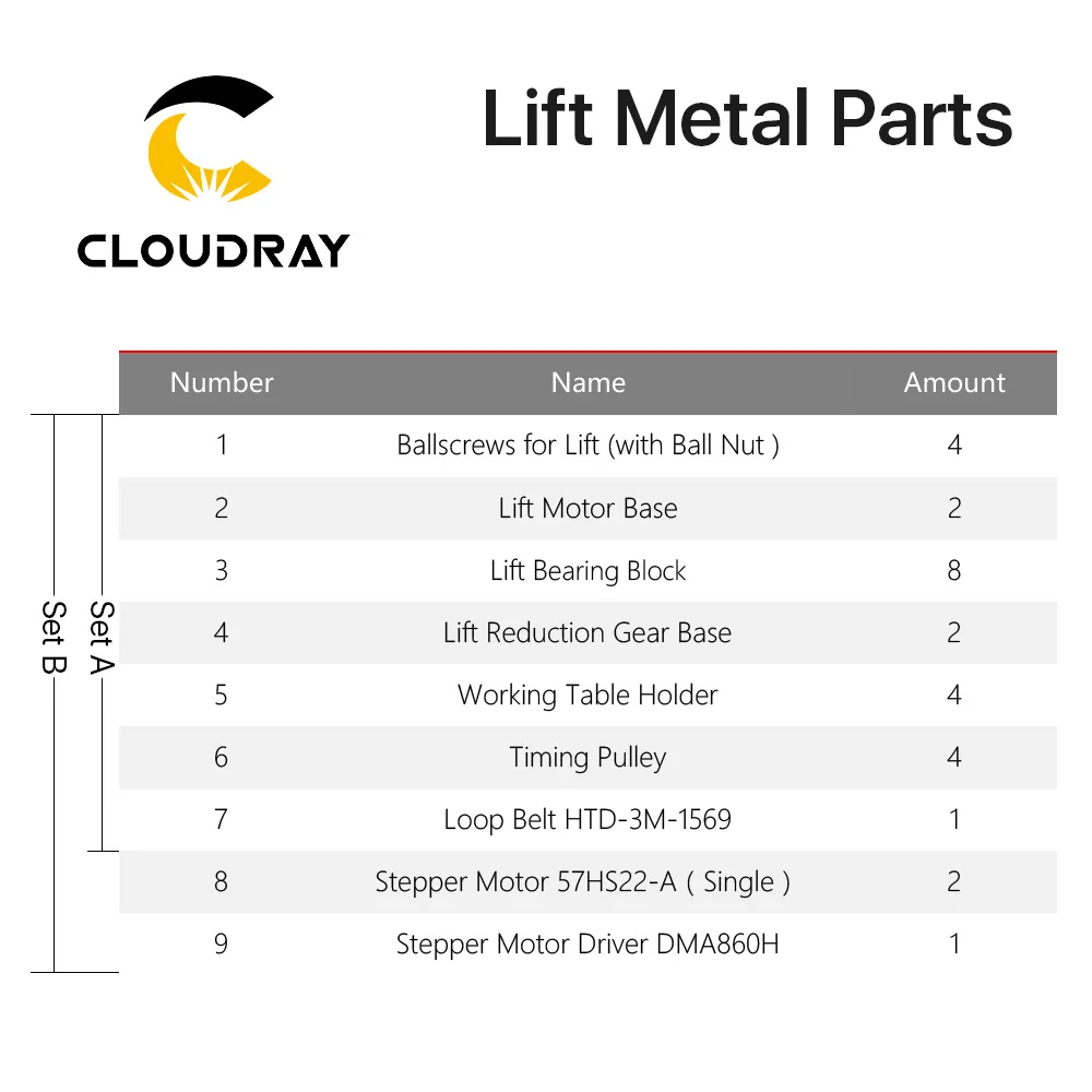 Cloudray Моторизованный вверх и вниз стол платформа лифт металлические части для CO2 резки и гравировки машины