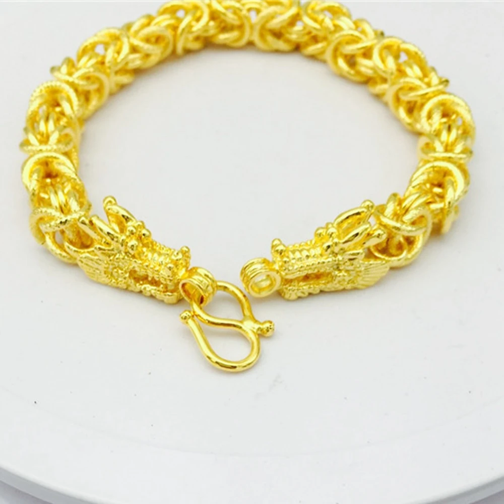 Thick Bracelet Yellow Gold Filled Mens Chain With Dragon Head Design | Украшения и аксессуары