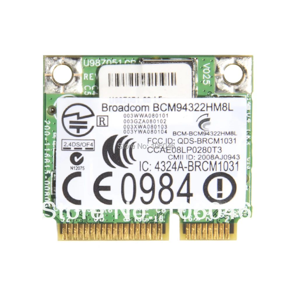 Broadcom BCM4322 BCM94322HM8L Dual Band 802.11a/g/n 300Mbps Wireless Wifi Wlan Mini PCI-E Half Size Card For HP SPS#504664-001 | Компьютеры