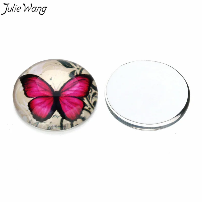 

Julie Wang 20PCS Colorful Warm Color Flying Butterfly Beautiful Round Glass Cabochon Cameo 10-20mm Size Optional DIY Findings