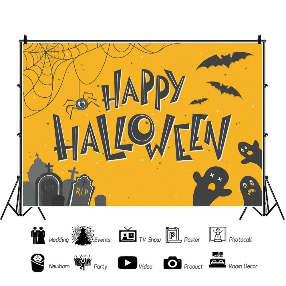 Laeacco фотографии Фоны с надписью Happy Halloween паук чистая летучей мыши могила баннер