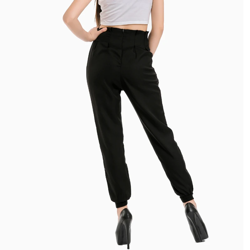 Женские сексуальные брюки узкие на шнуровке с высокой талией модные однотонные