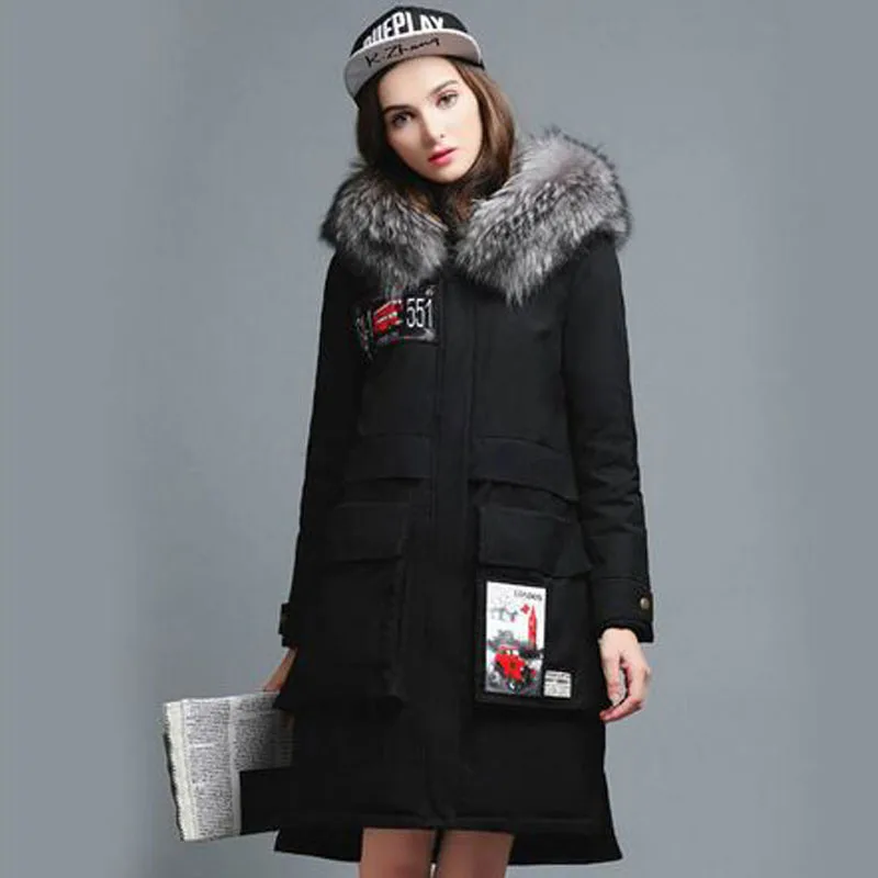 Большая зимняя куртка из натурального меха енота 2018 Женское пальто утолщенная