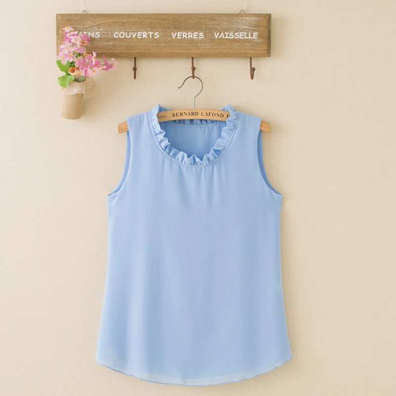 Женская шифоновая блузка без рукавов Повседневная однотонная свободного покроя