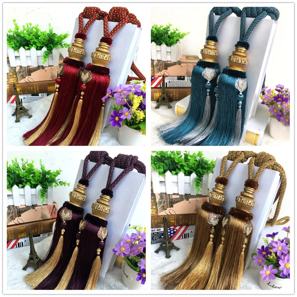 

one pair luxury high class curtain tieback hanging ball European tassel decoration rope buckle strap hanging tie tape back N080